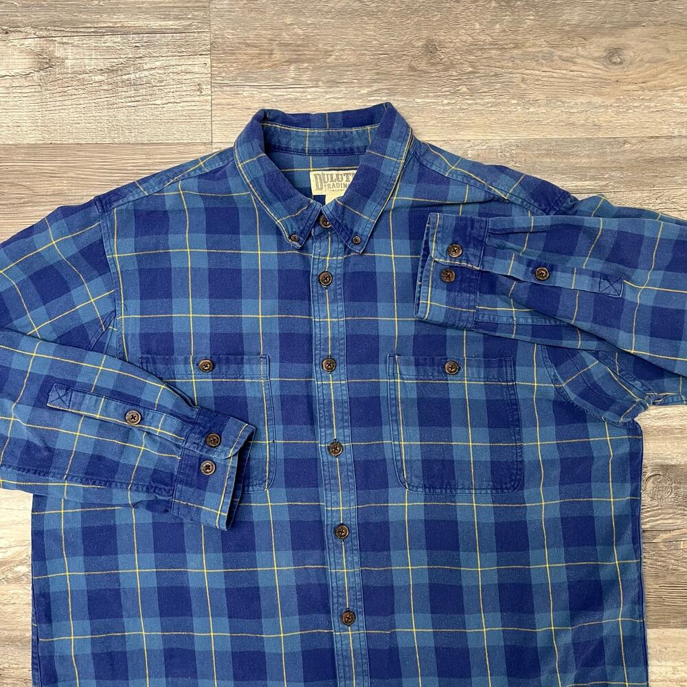 Duluth Free Swingin' Slim Flannel Blue Yellow Plaid Mens 2XLT Work Shirt Shacket